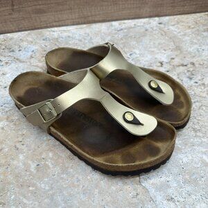 Birkenstock Gizeh Sandals Womens Size EU 40 US 9 Gold Birko Flor Slides